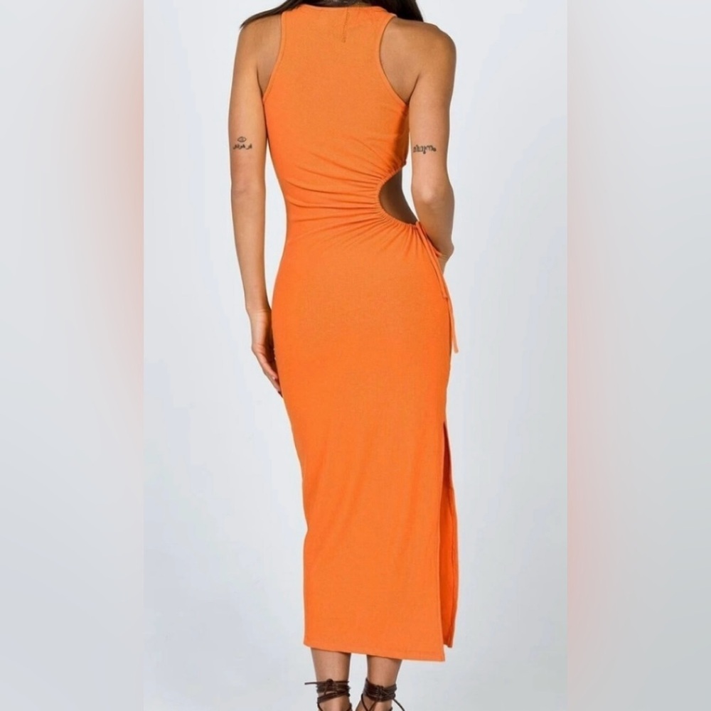 Princess Polly Louie Bright Orange Side Cutout Ribbed Midi Dress AU 10 US 6 - Picture 5 of 12